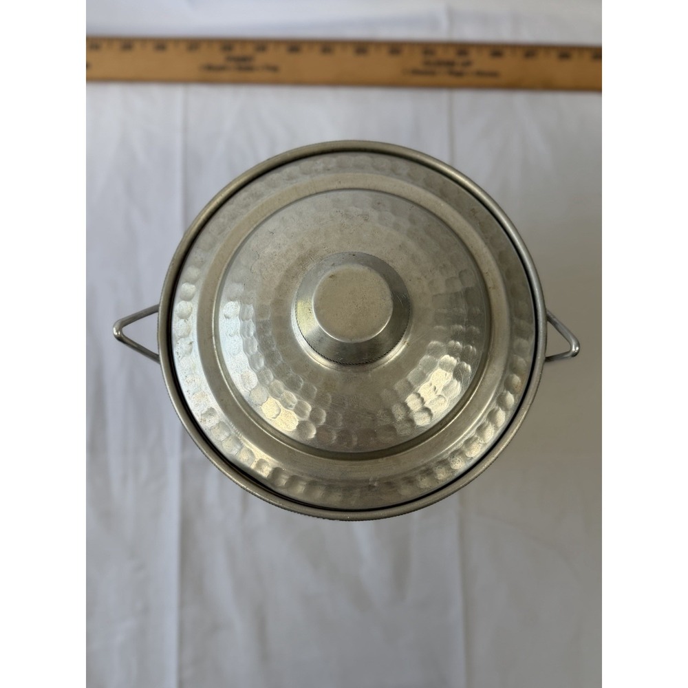 Vintage 1950s Made In Italy Mid Century Hammered Aluminum Ice Bucket W/‎ Lid